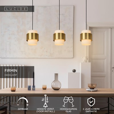 Lucide FIRMIN - Hanglamp - 3xE27 - Mat Goud / Messing